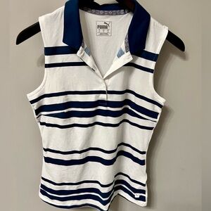 White with navy stripes women's puma sleeveless golf shirt